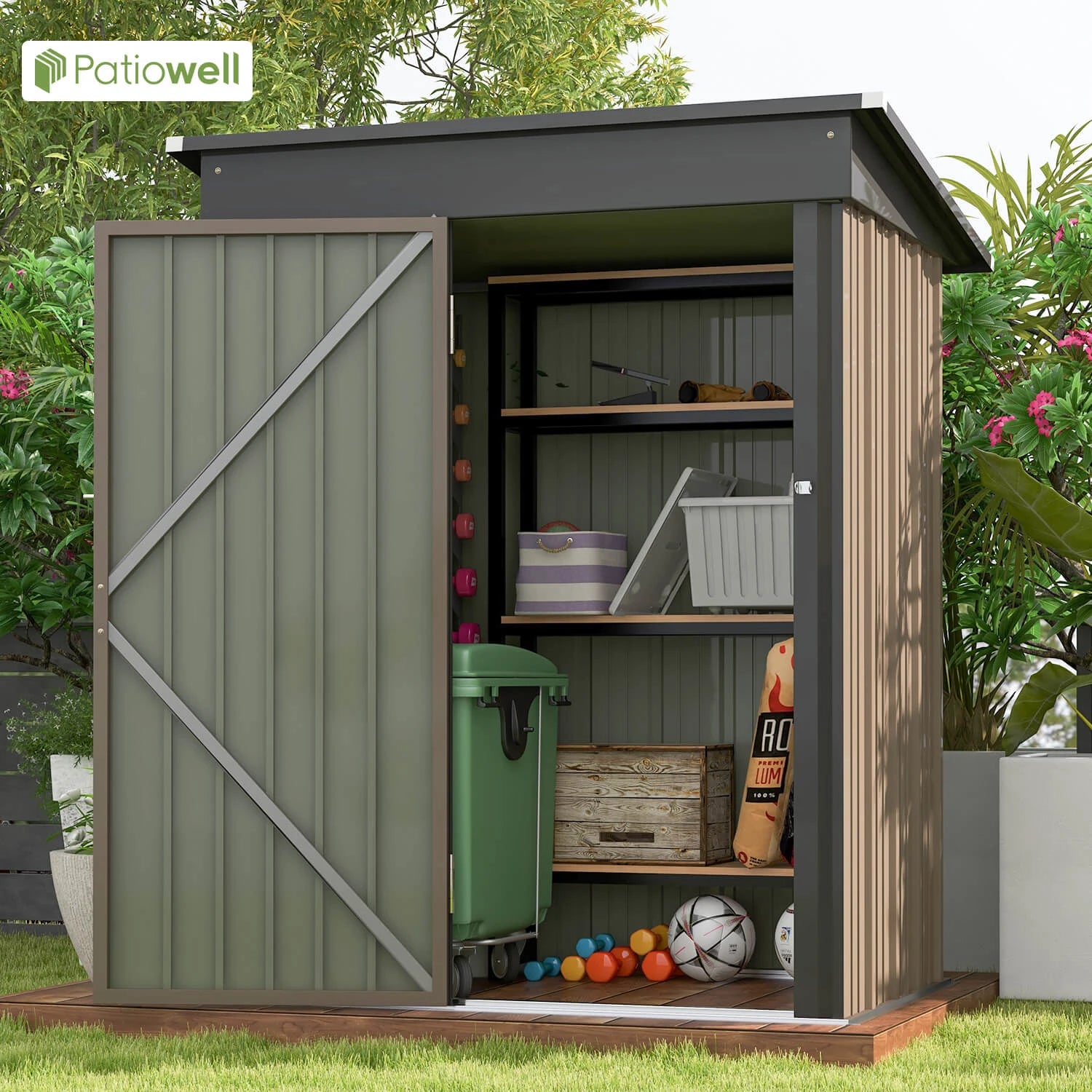 Patiowell 5x3 FT Outdoor Metal Storage Shed – Lockable Tool Shed with Sloping Roof