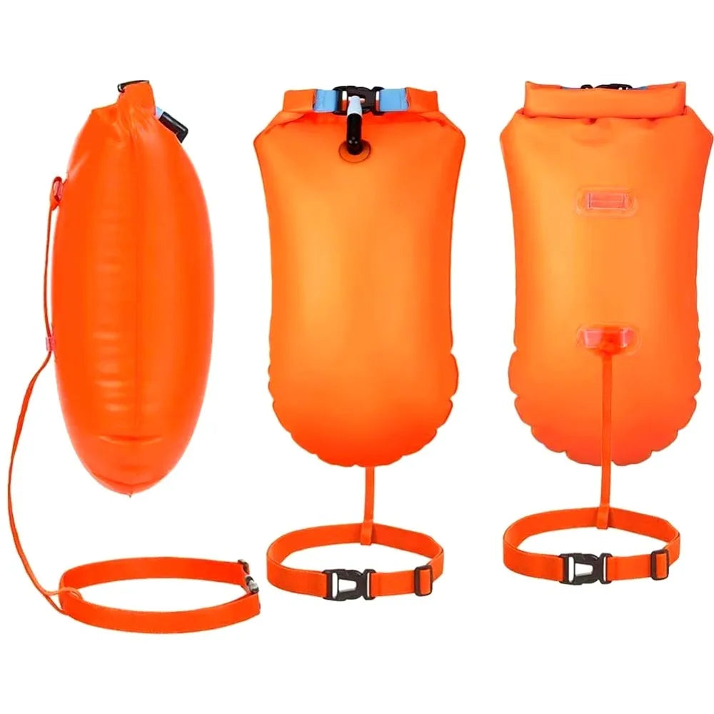 Inflatable Swimming Buoy & Tow Float – Dry Bag with Double Air Chambers and Waist Belt