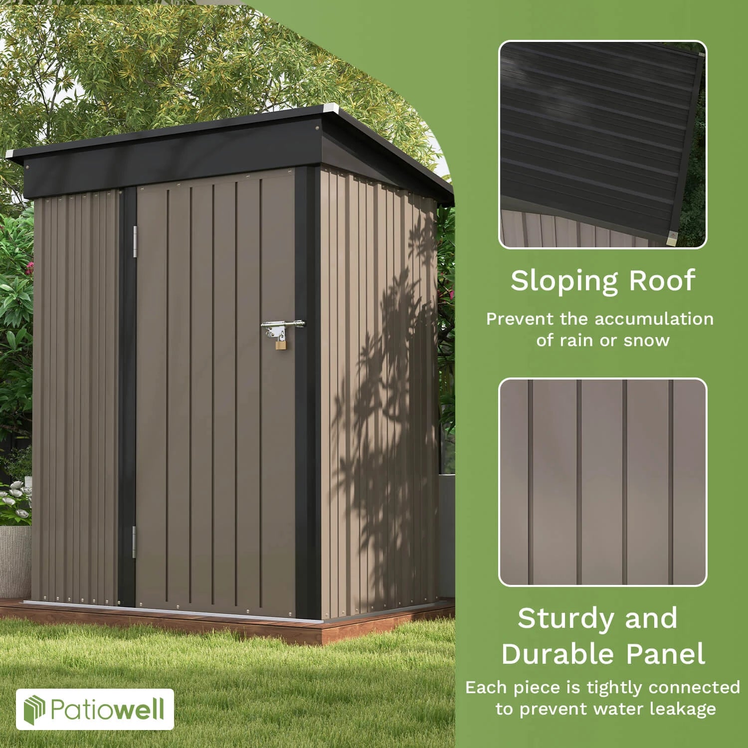 Patiowell 5x3 FT Outdoor Metal Storage Shed – Lockable Tool Shed with Sloping Roof