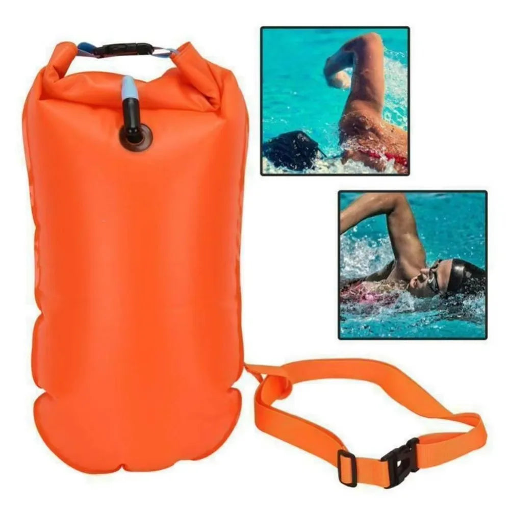 Inflatable Swimming Buoy & Tow Float – Dry Bag with Double Air Chambers and Waist Belt
