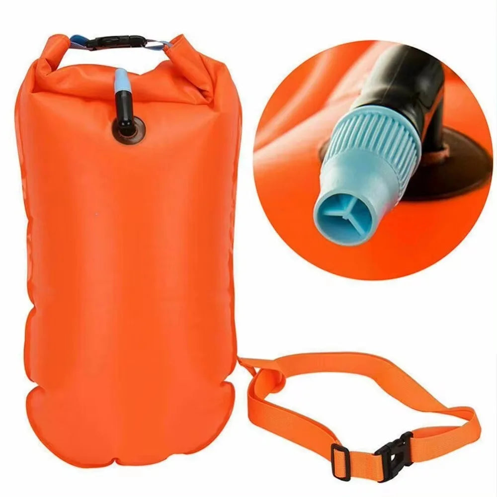 Inflatable Swimming Buoy & Tow Float – Dry Bag with Double Air Chambers and Waist Belt