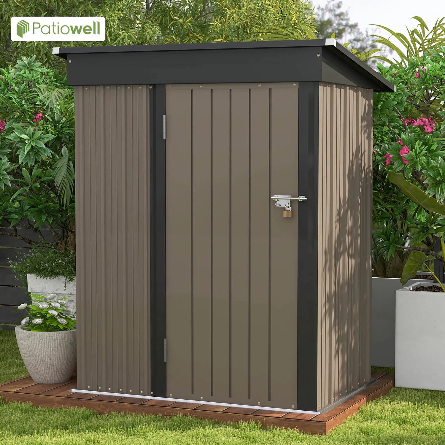 Patiowell 5x3 FT Outdoor Metal Storage Shed – Lockable Tool Shed with Sloping Roof