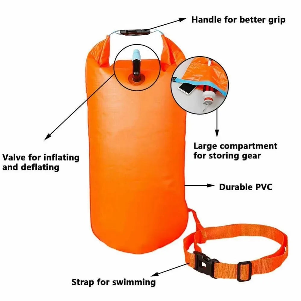 Inflatable Swimming Buoy & Tow Float – Dry Bag with Double Air Chambers and Waist Belt