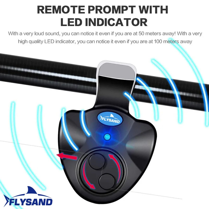 FLYSAND Electronic Fishing Bite Alarm – Rod-Mounted Buzzer with Siren & LED Indicator