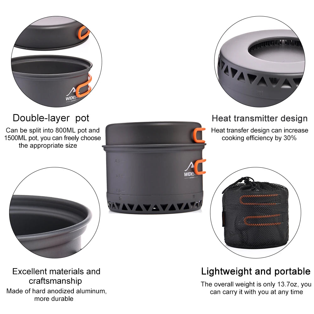 Widesea Camping Cookware Set – 1.3L/2.3L Pot & Kettle Outdoor Cooking Kit