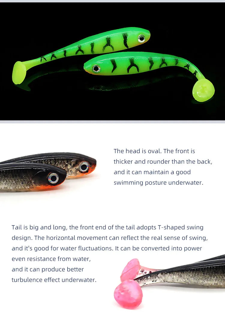 Chinook 3D T-Tail Soft Bait Lure – 65mm, 5pcs