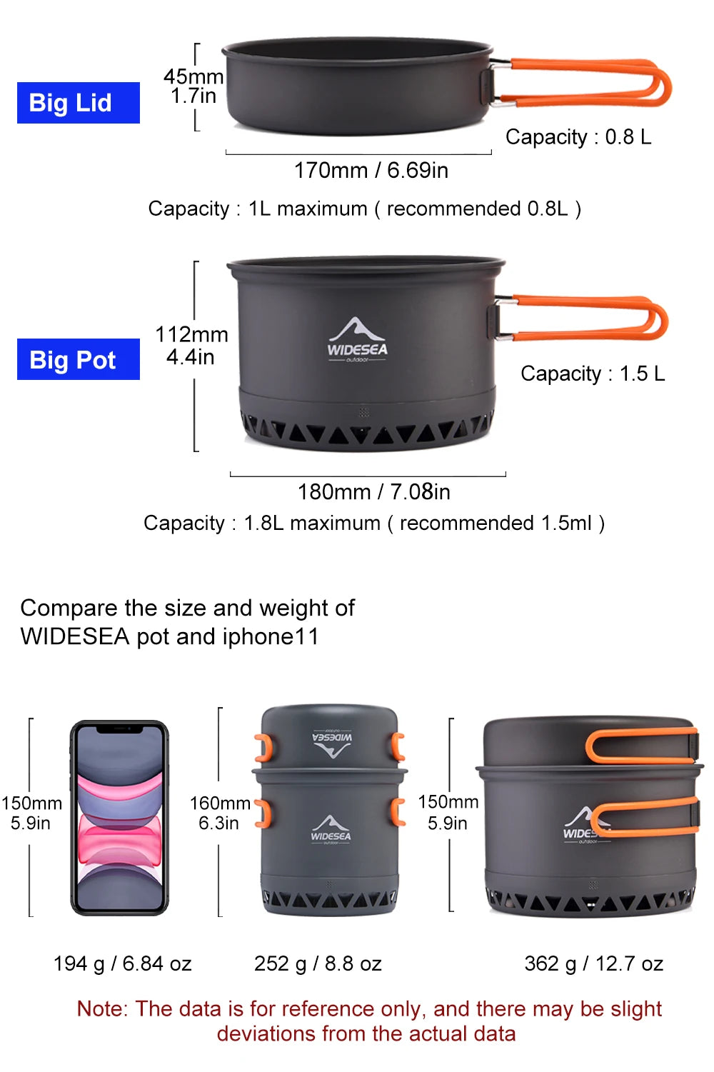 Widesea Camping Cookware Set – 1.3L/2.3L Pot & Kettle Outdoor Cooking Kit