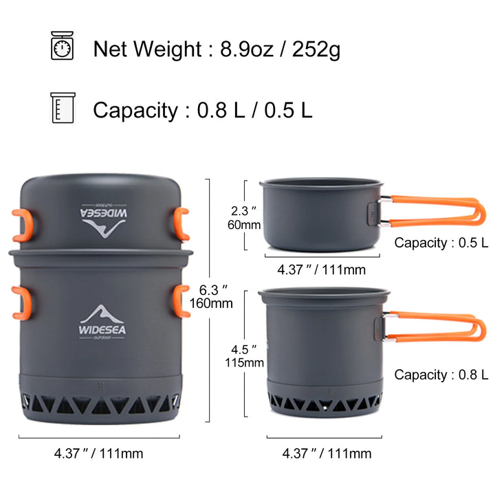 Widesea Camping Cookware Set – 1.3L/2.3L Pot & Kettle Outdoor Cooking Kit