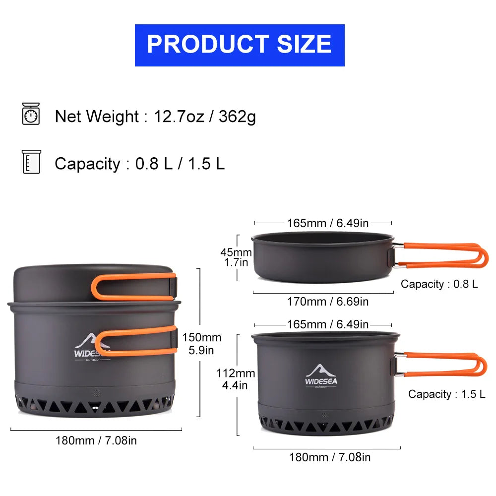 Widesea Camping Cookware Set – 1.3L/2.3L Pot & Kettle Outdoor Cooking Kit