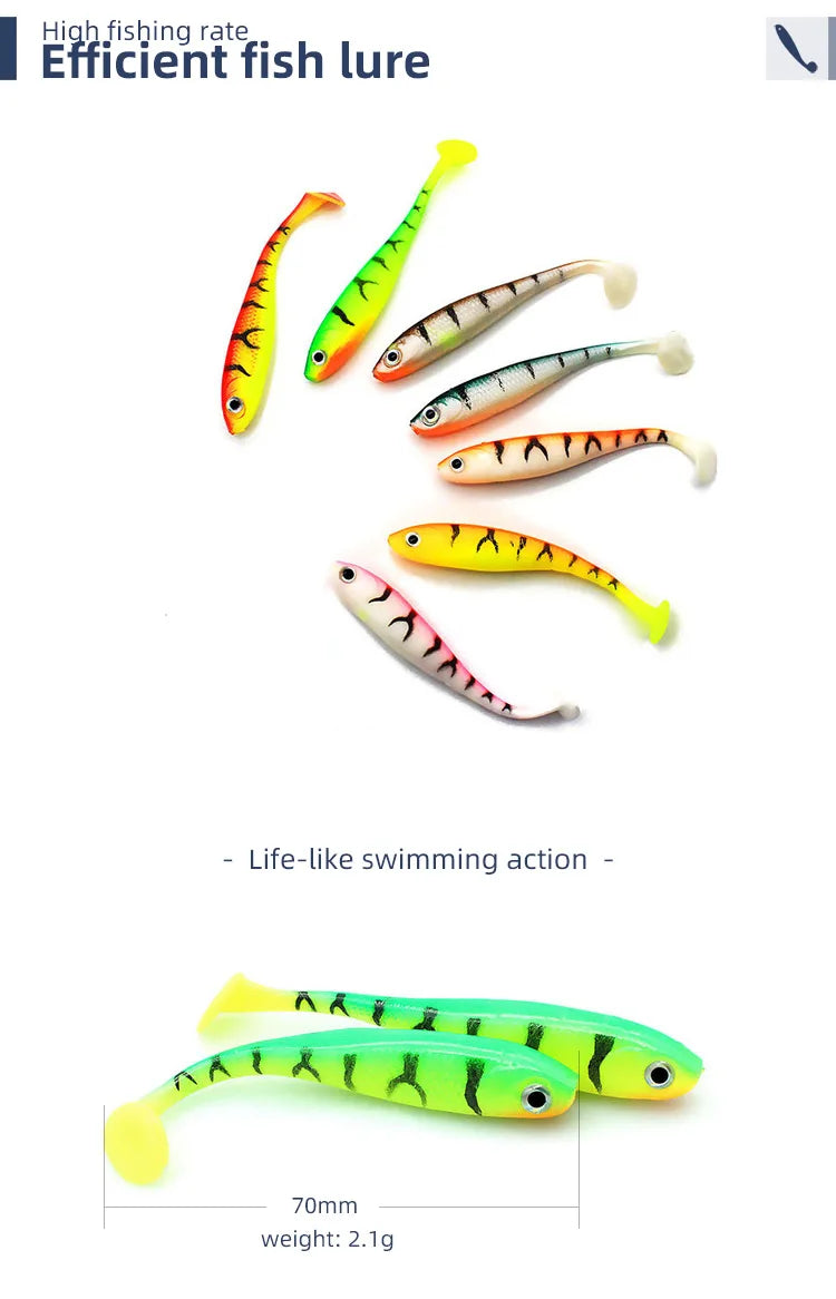 Chinook 3D T-Tail Soft Bait Lure – 65mm, 5pcs