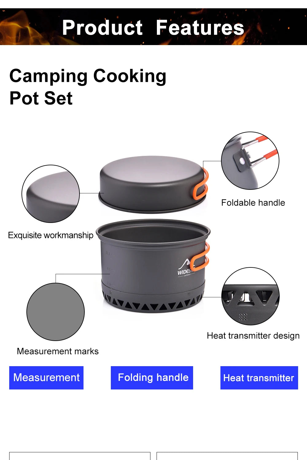 Widesea Camping Cookware Set – 1.3L/2.3L Pot & Kettle Outdoor Cooking Kit