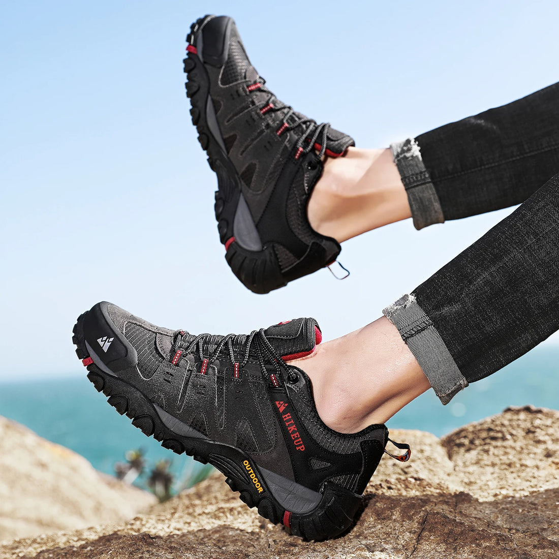 HIKEUP Men’s Hiking Shoes – Suede Leather Outdoor Trekking Sneakers