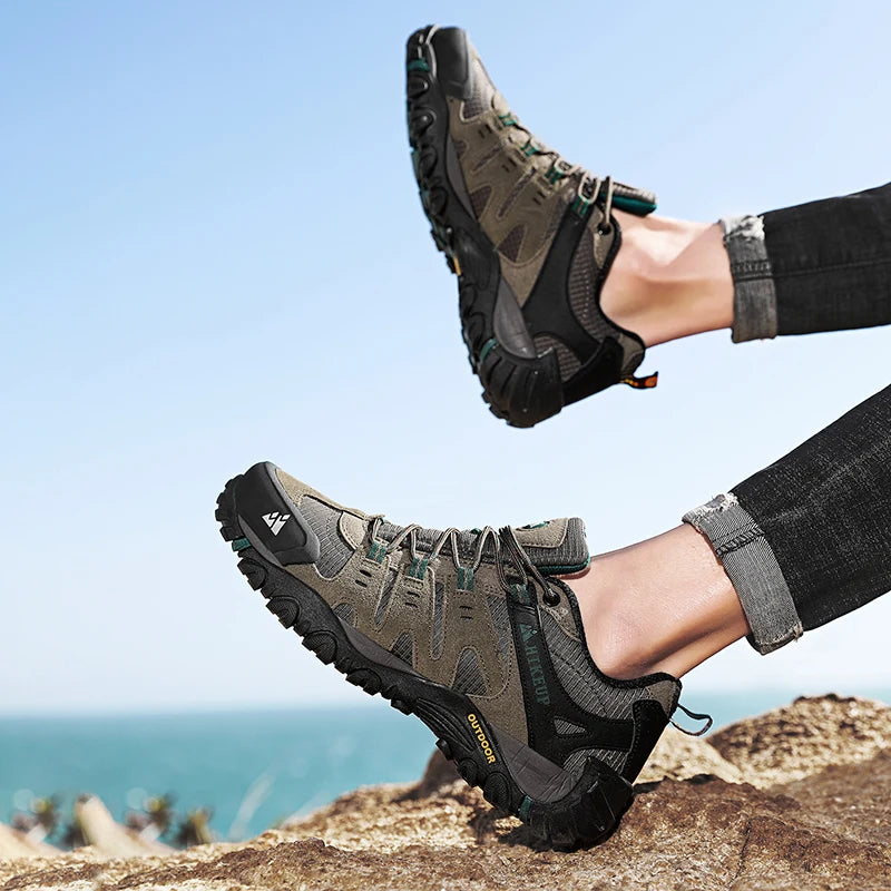 HIKEUP Men’s Hiking Shoes – Suede Leather Outdoor Trekking Sneakers
