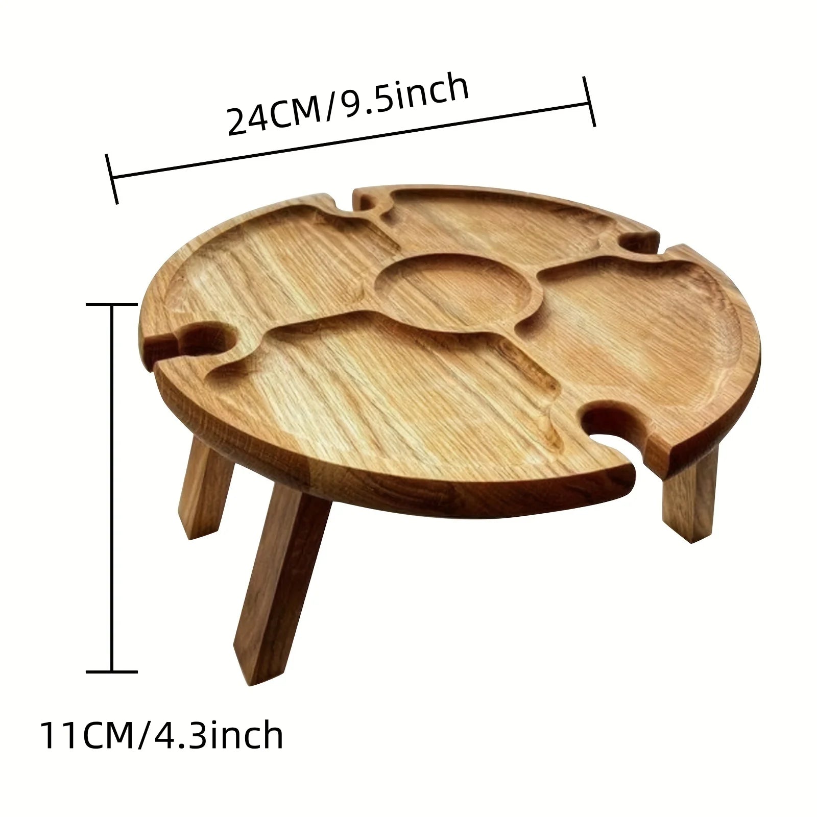 2-in-1 Wooden Folding Picnic Table – Portable Round Table with Glass Cup Holder