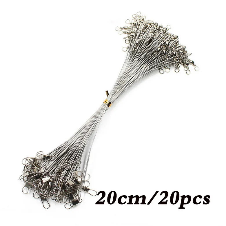 20-Piece Steel Fishing Line Leaders – Anti-Bite Wire with Swivel, 15–30cm