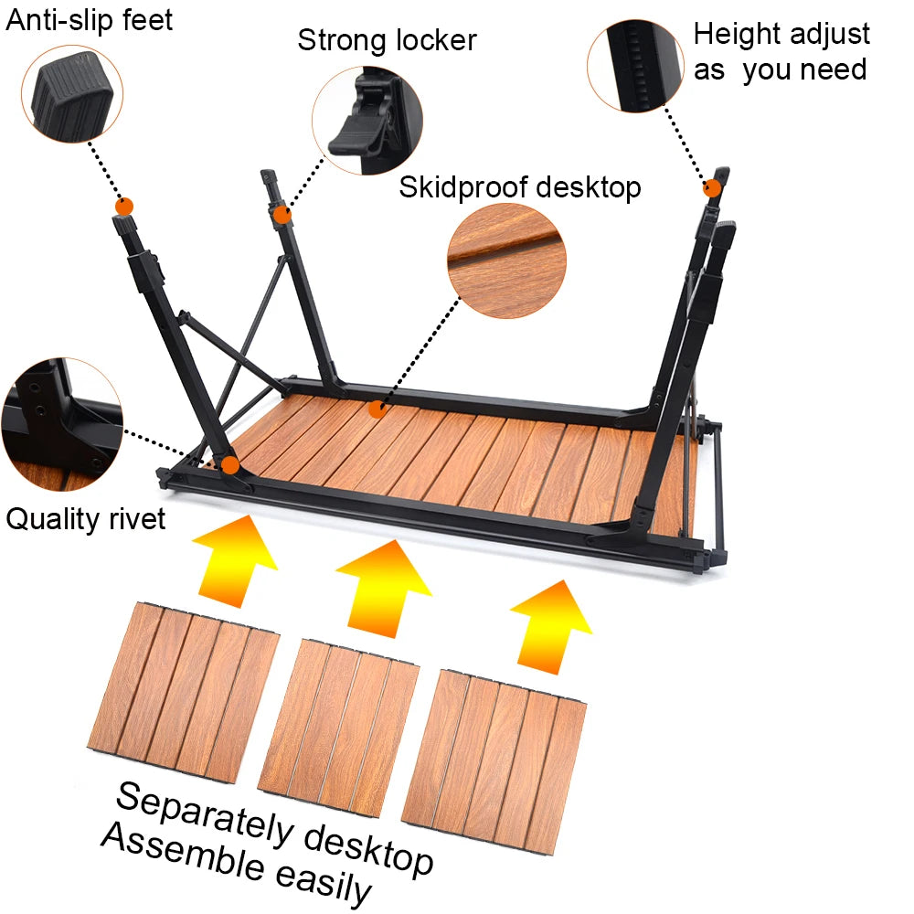 IGT Camping Folding Wood Table – Portable Gas Stove & BBQ Grill Table
