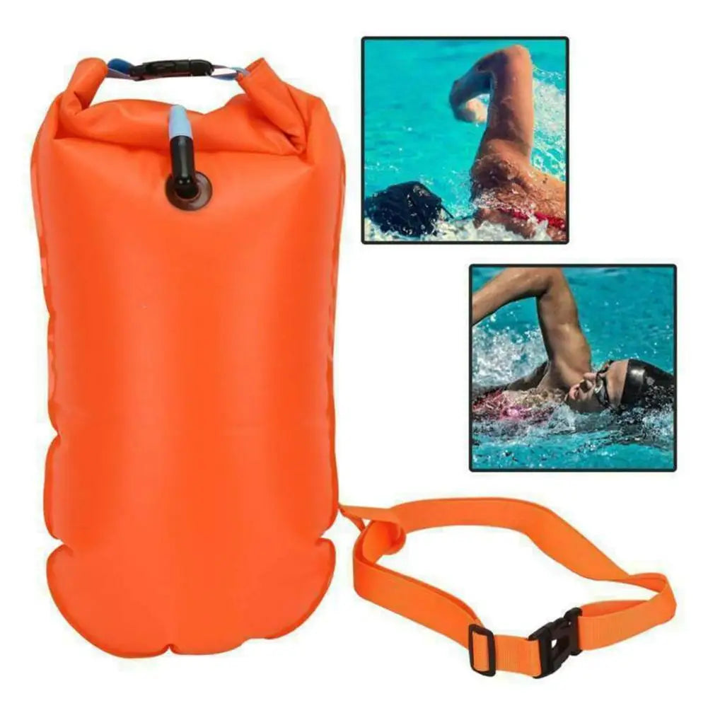 Inflatable Swimming Buoy & Tow Float – Dry Bag with Double Air Chambers and Waist Belt
