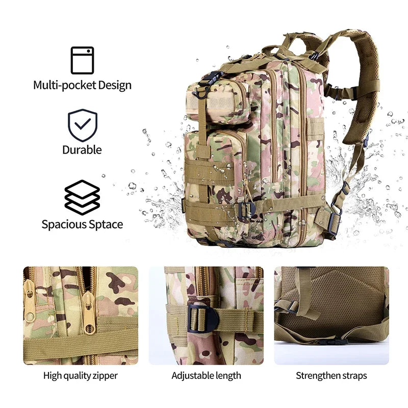 Fishing Tactical Backpack – Camouflage 3-Pocket Outdoor Travel & Hiking Bag