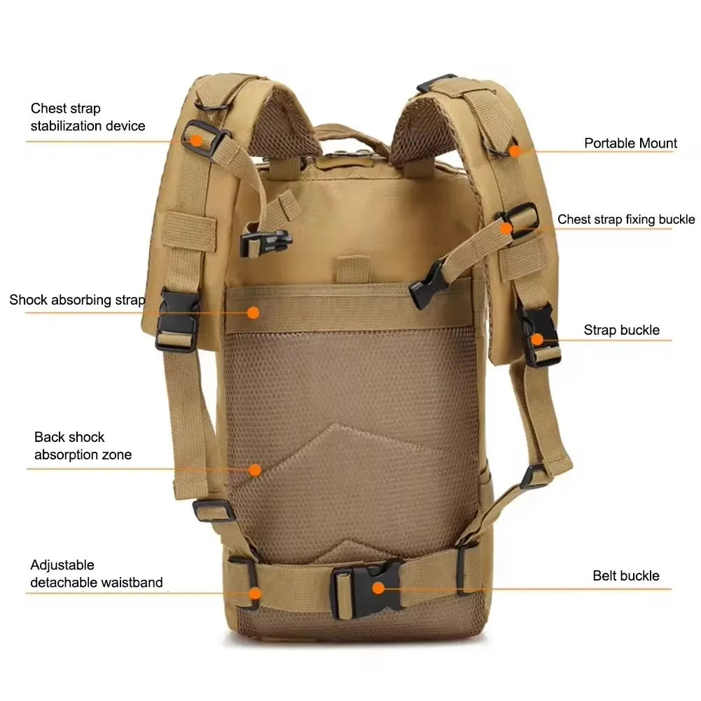 Fishing Tactical Backpack – Camouflage 3-Pocket Outdoor Travel & Hiking Bag