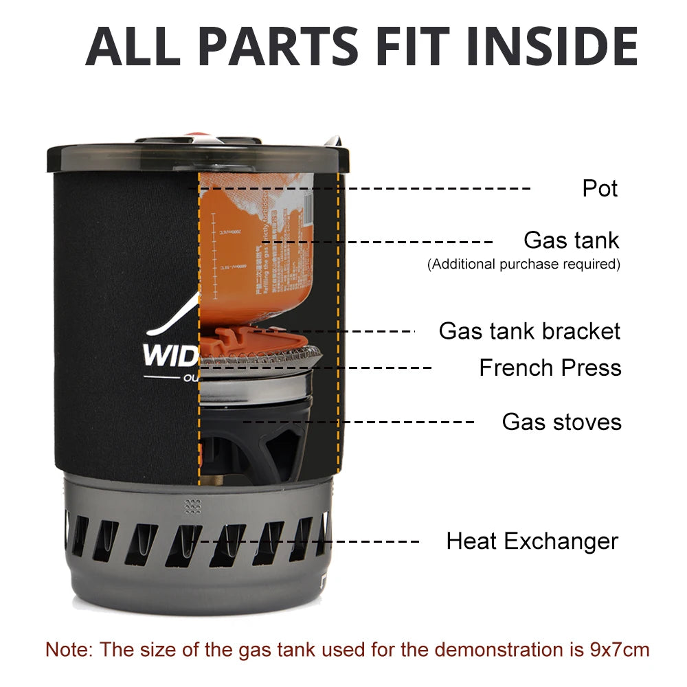 Widesea Camping Cooking System – Outdoor Gas Stove with Heat Exchanger, Coffee Pot & Cookware Set
