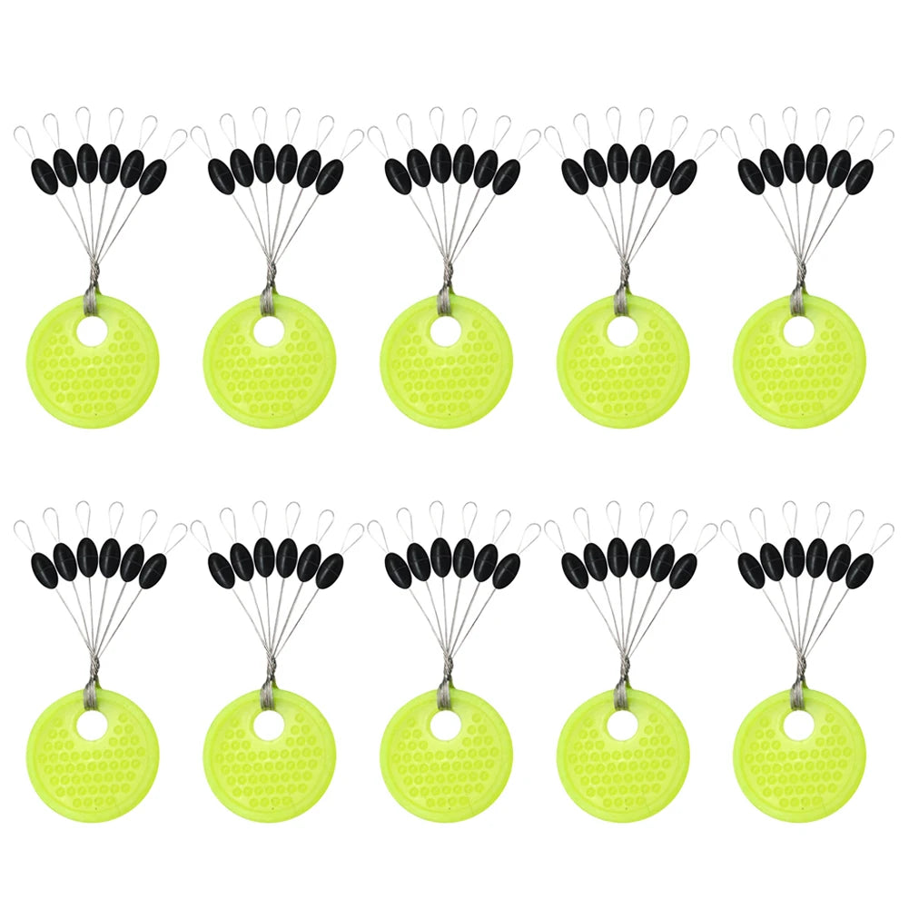 60-Piece Fishing Line Space Beans Set – Rubber Stopper Oval & Column Bobber Tools