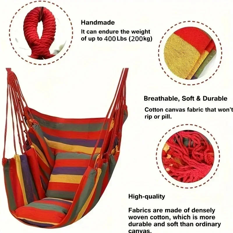 200KG Canvas Hammock Chair – Thick Swing Seat with Storage Bag