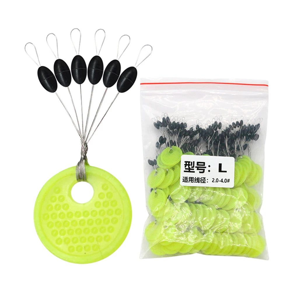 60-Piece Fishing Line Space Beans Set – Rubber Stopper Oval & Column Bobber Tools