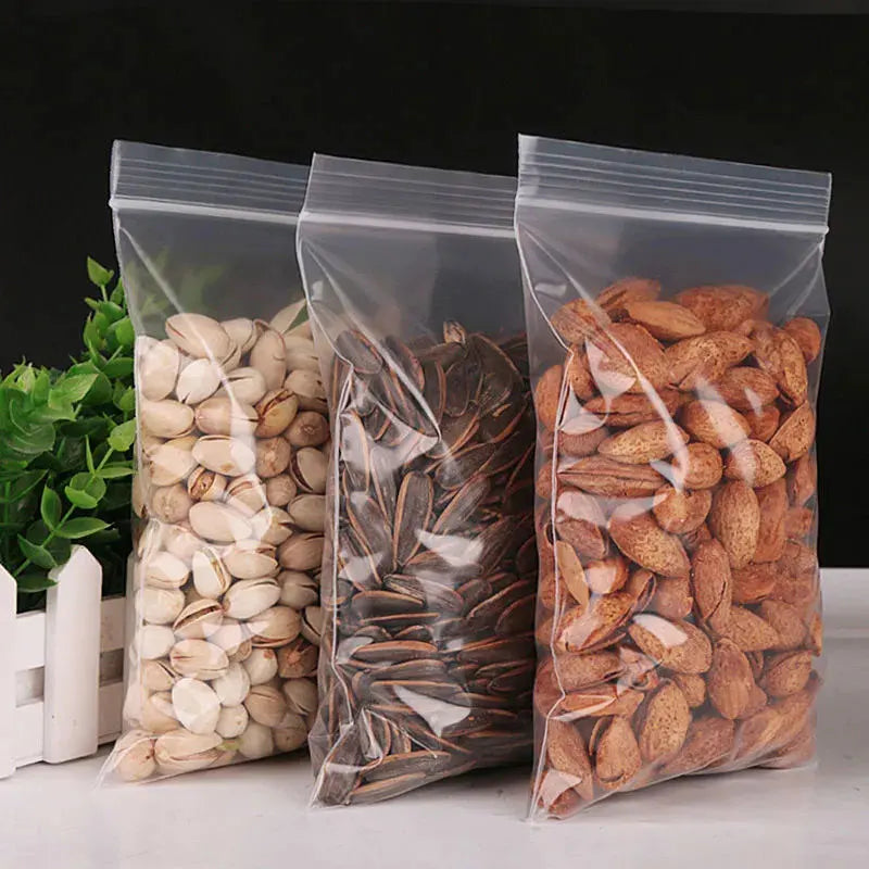 Transparent Zip Bags – 100/300PCS Reclosable Vacuum Storage Bags for Food & Jewelry