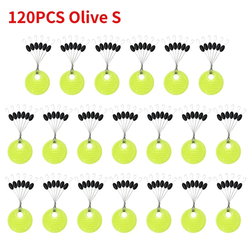 60-Piece Fishing Line Space Beans Set – Rubber Stopper Oval & Column Bobber Tools