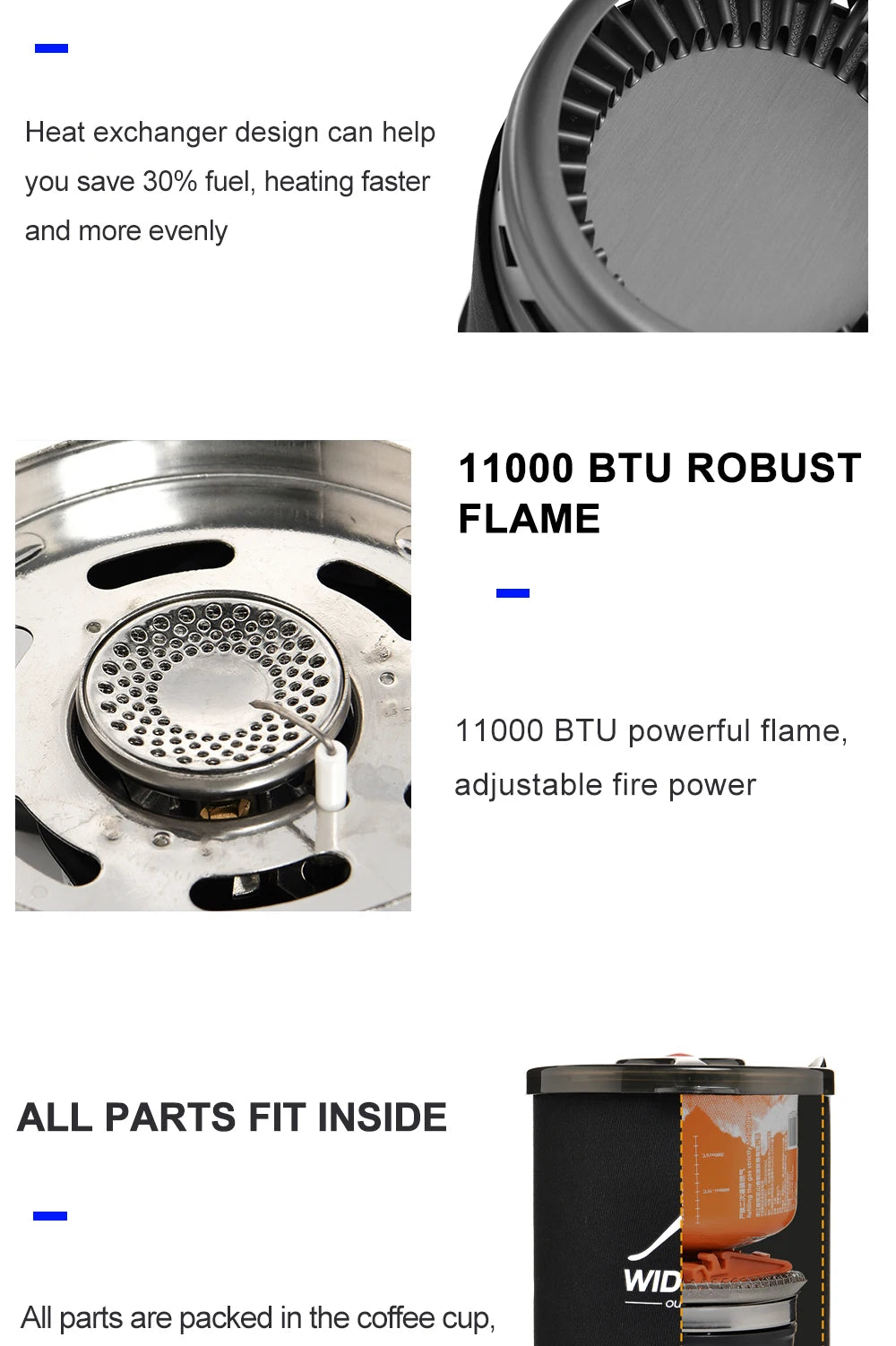 Widesea Camping Cooking System – Outdoor Gas Stove with Heat Exchanger, Coffee Pot & Cookware Set