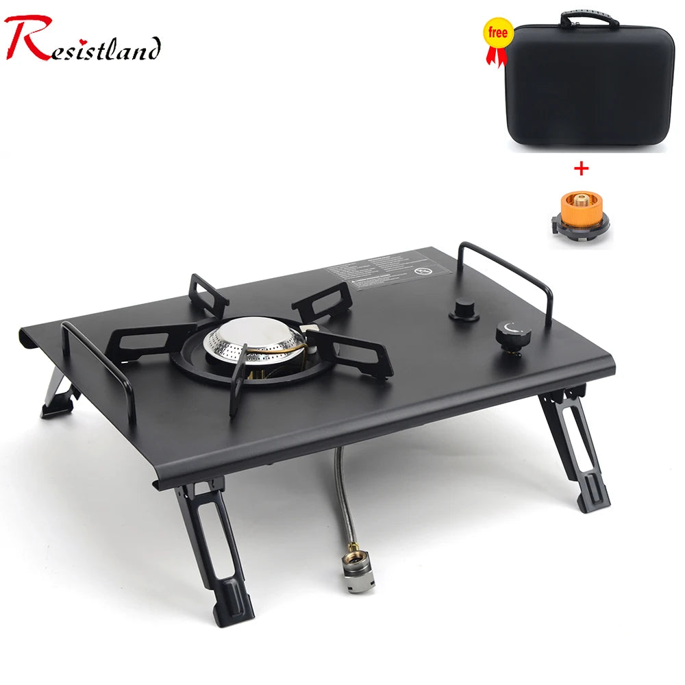 IGT Camping Folding Wood Table – Portable Gas Stove & BBQ Grill Table