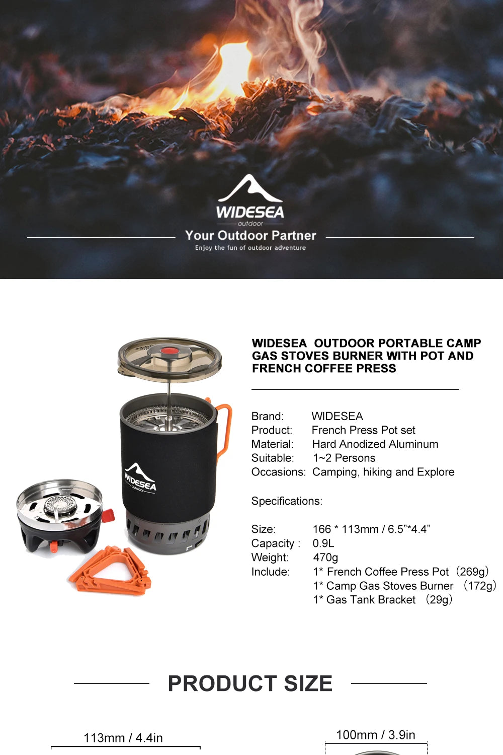 Widesea Camping Cooking System – Outdoor Gas Stove with Heat Exchanger, Coffee Pot & Cookware Set