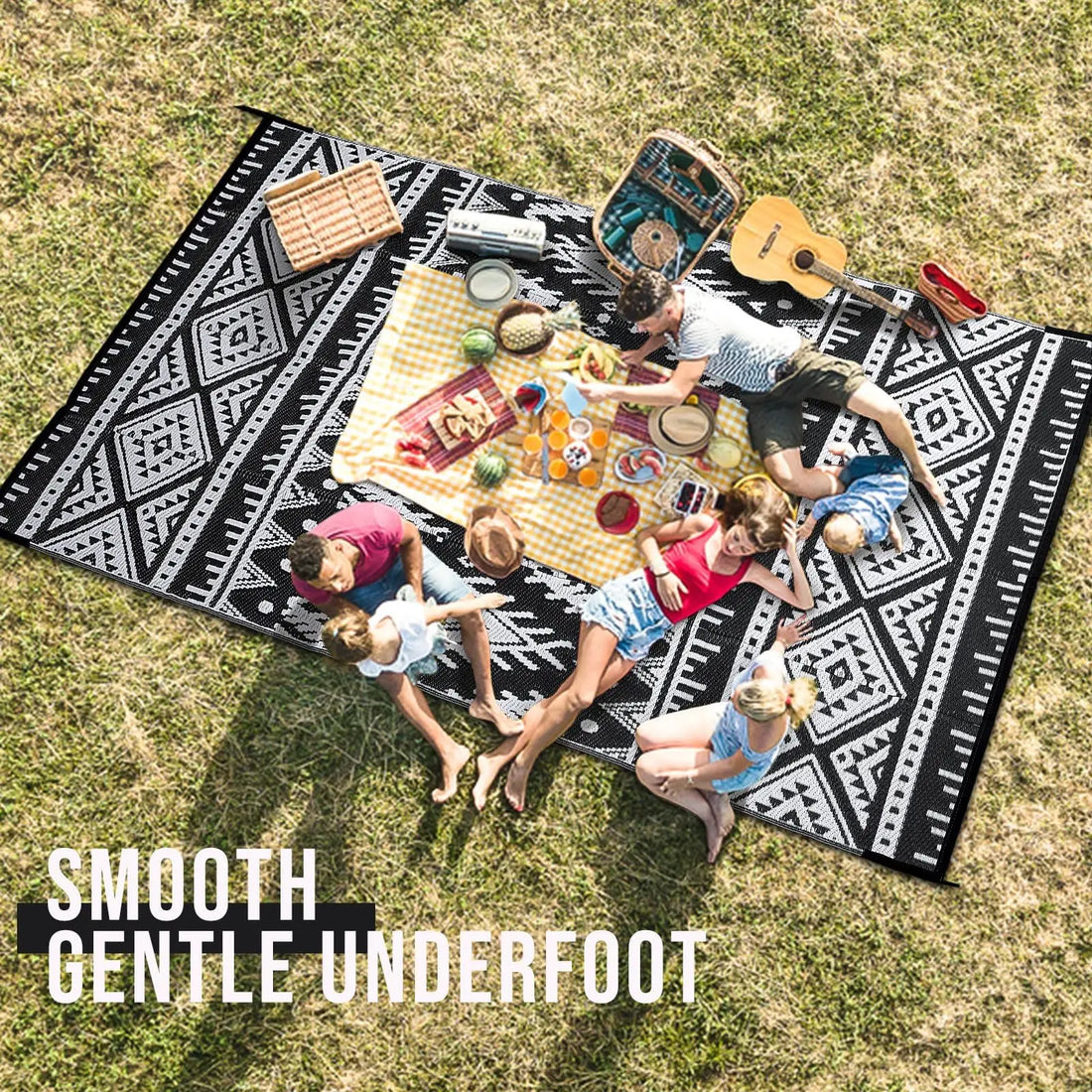 Kitinjoy Waterproof Outdoor Rug – Reversible Plastic Straw Boho Patio & RV Mat