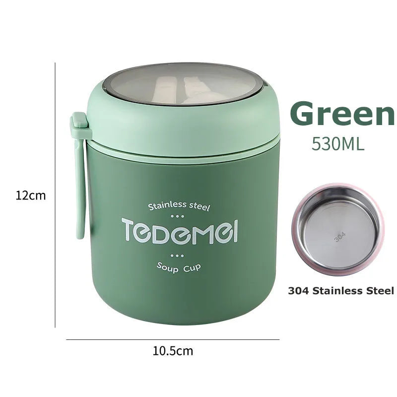 Stainless Steel Vacuum Soup & Lunch Box – Insulated Thermal Food Jar with Spoon