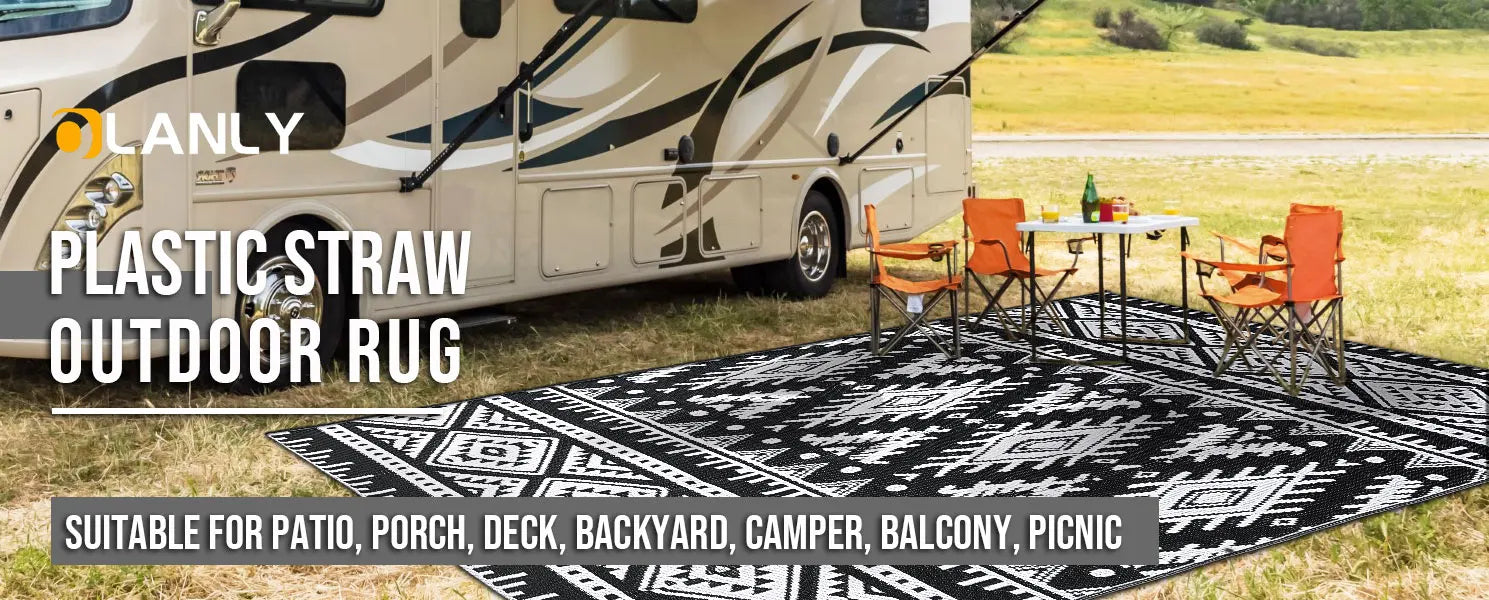 Kitinjoy Waterproof Outdoor Rug – Reversible Plastic Straw Boho Patio & RV Mat