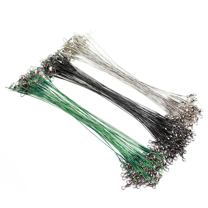 20-Piece Steel Fishing Line Leaders – Anti-Bite Wire with Swivel, 15–30cm