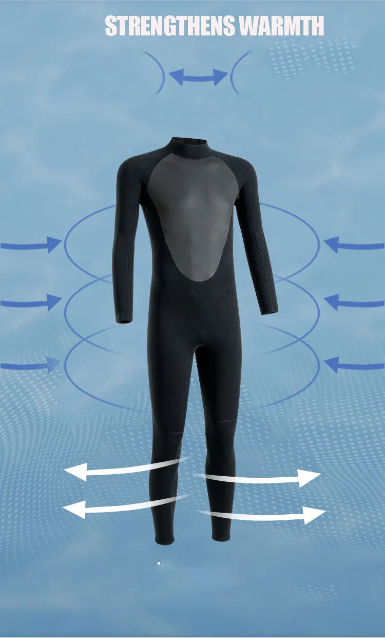 Men’s 3mm Neoprene Wetsuit – Full Body Diving & Surfing Suit