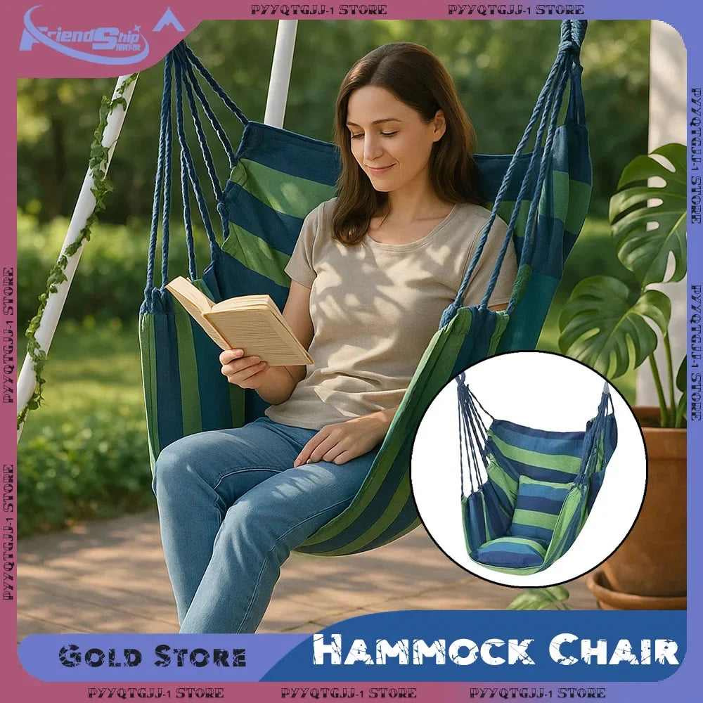 200KG Canvas Hammock Chair – Thick Swing Seat with Storage Bag
