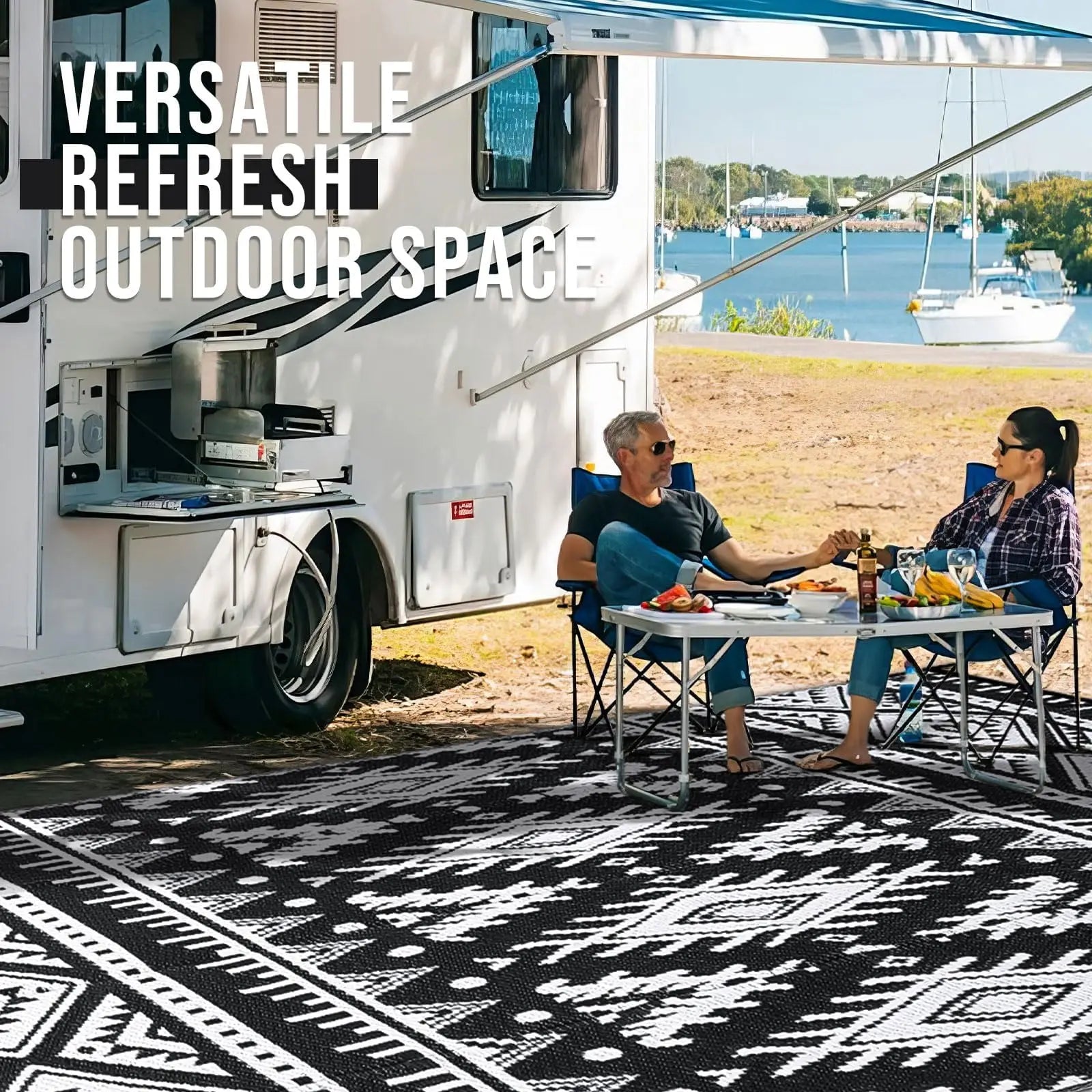 Kitinjoy Waterproof Outdoor Rug – Reversible Plastic Straw Boho Patio & RV Mat