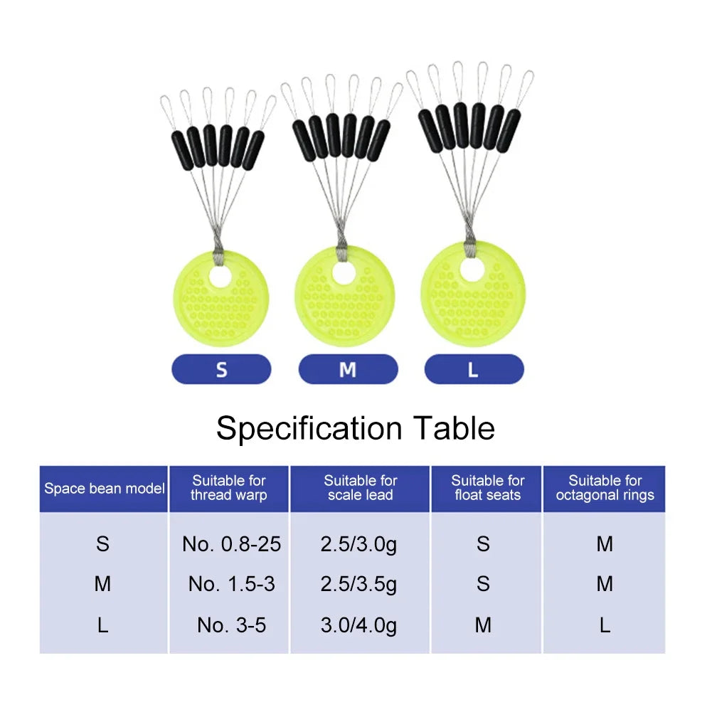 60-Piece Fishing Line Space Beans Set – Rubber Stopper Oval & Column Bobber Tools