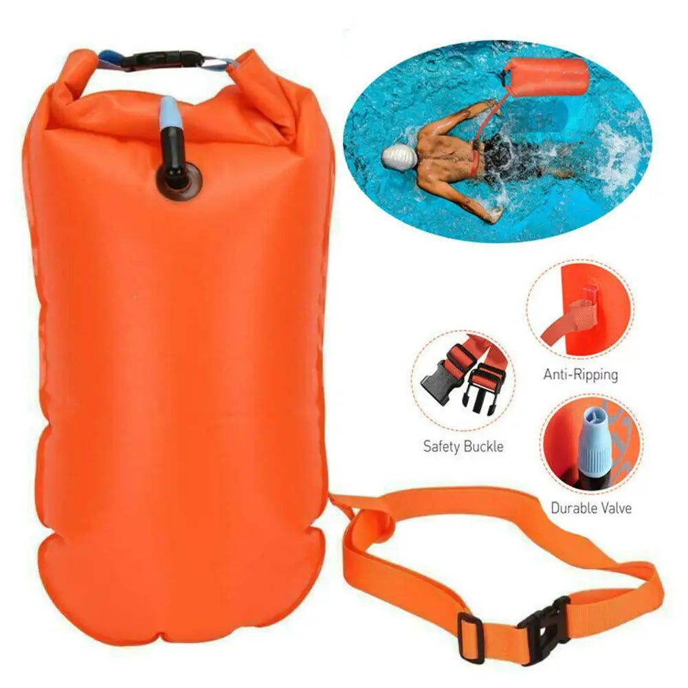 Inflatable Swimming Buoy & Tow Float – Dry Bag with Double Air Chambers and Waist Belt