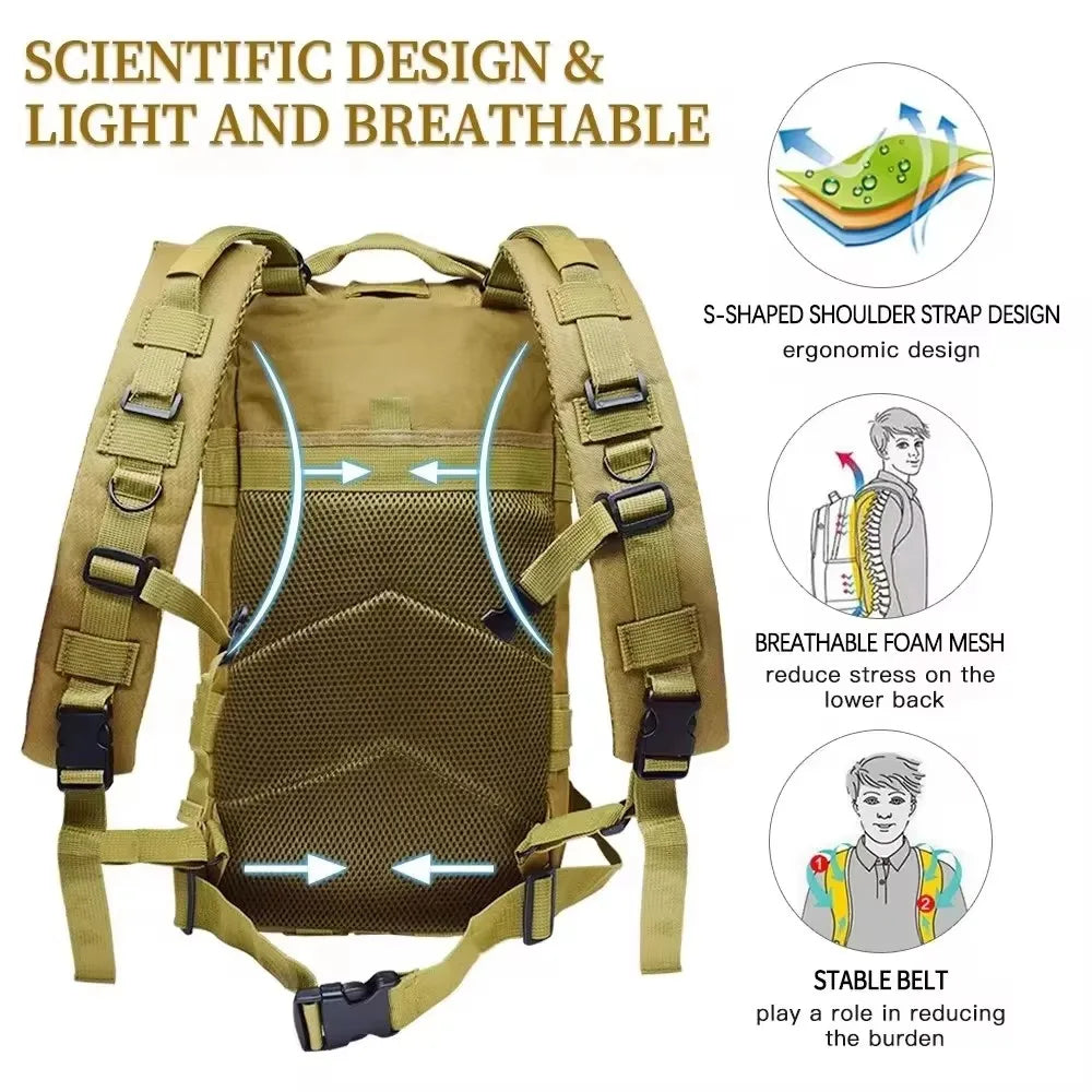 Fishing Tactical Backpack – Camouflage 3-Pocket Outdoor Travel & Hiking Bag