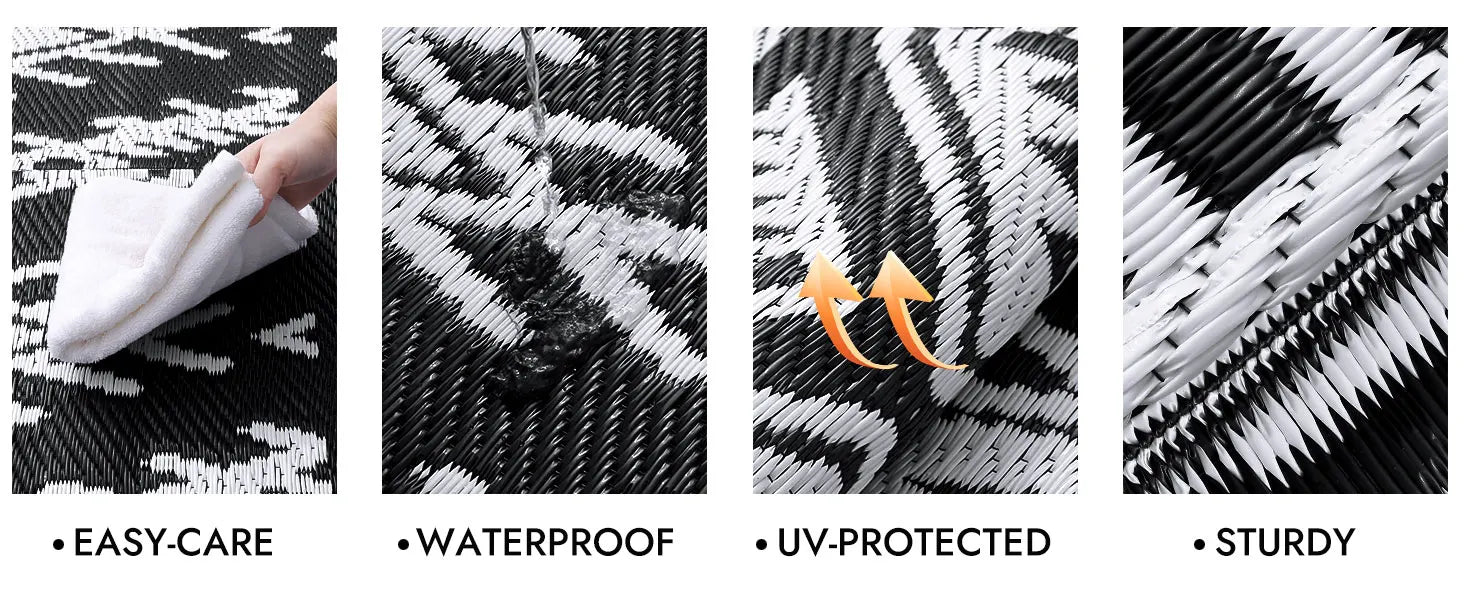 Kitinjoy Waterproof Outdoor Rug – Reversible Plastic Straw Boho Patio & RV Mat