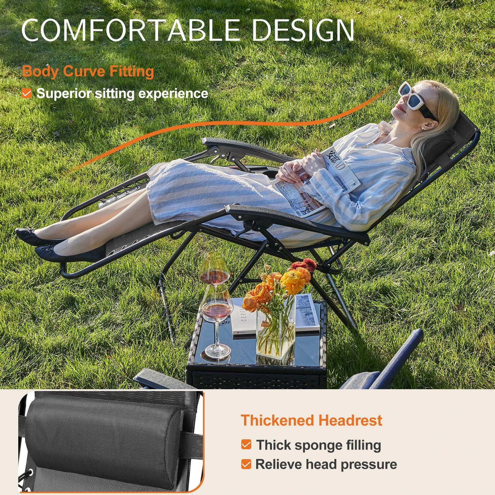 JHK Zero Gravity Recliner Set – 2 Portable Camping & Outdoor Lounge Chairs