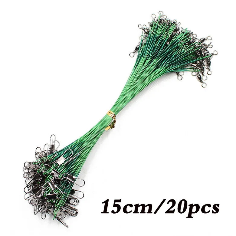 20-Piece Steel Fishing Line Leaders – Anti-Bite Wire with Swivel, 15–30cm