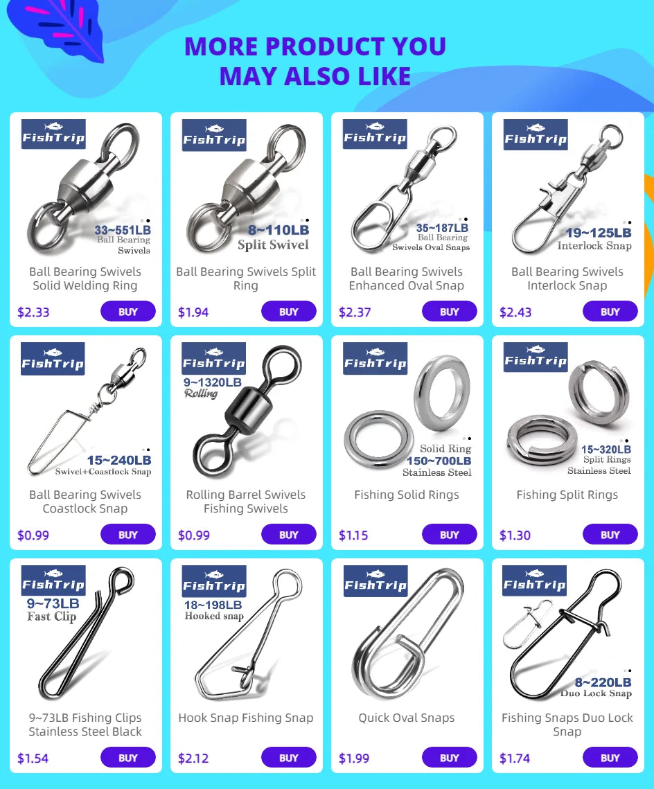 FishTrip 100-Pack Rolling Barrel Swivels – Stainless Steel Saltwater Fishing Tackles