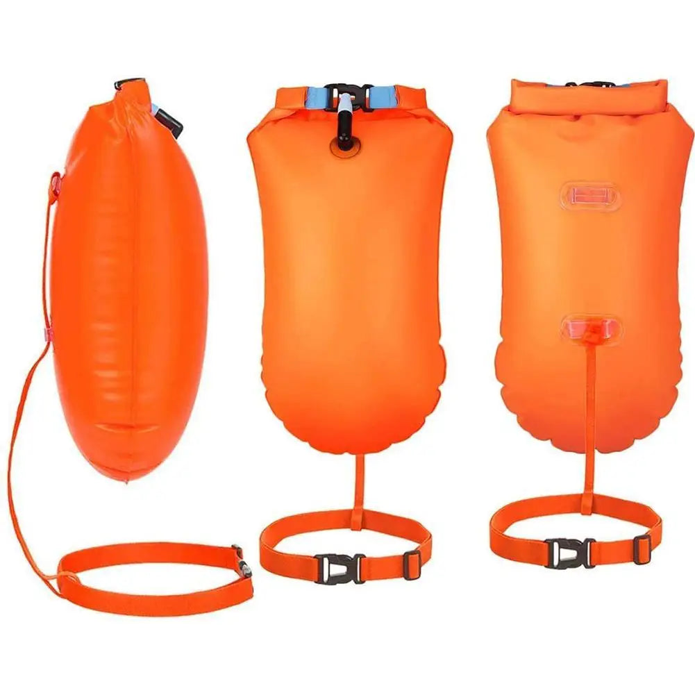 Inflatable Swimming Buoy & Tow Float – Dry Bag with Double Air Chambers and Waist Belt
