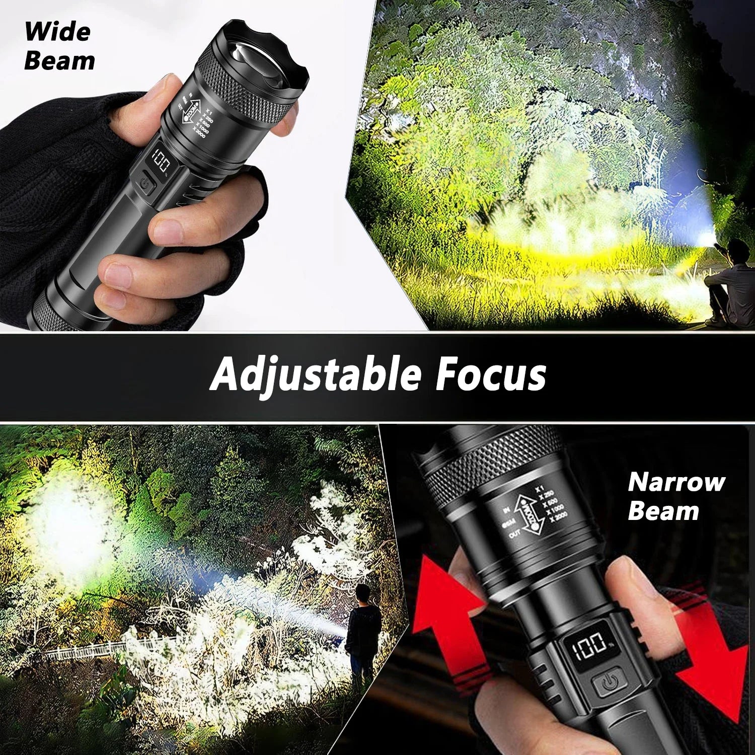Rechargeable LED Flashlight – High-Power Zoomable Torch with LCD Display