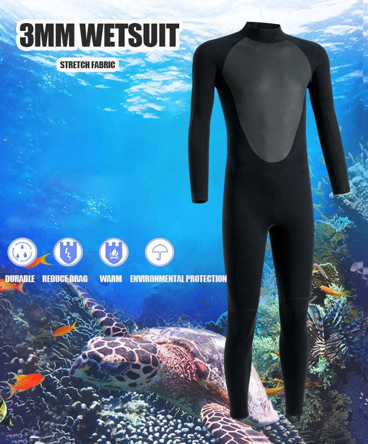 Men’s 3mm Neoprene Wetsuit – Full Body Diving & Surfing Suit