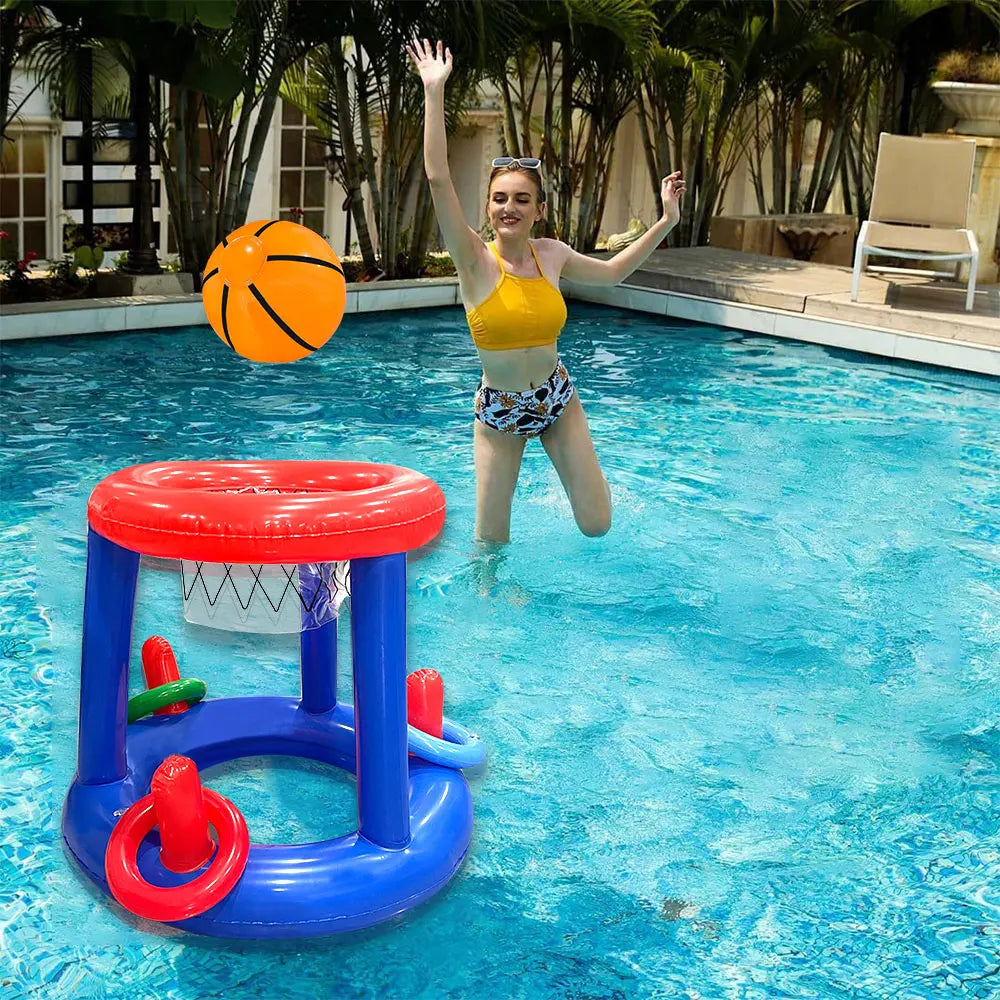 Inflatable Blue Basketball Rack – Pool Toss Game for Water Parties